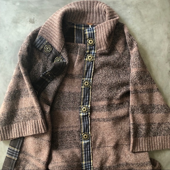 FREE PEOPLE Sweater Jacket with Plaid Trim - Picture 2 of 8